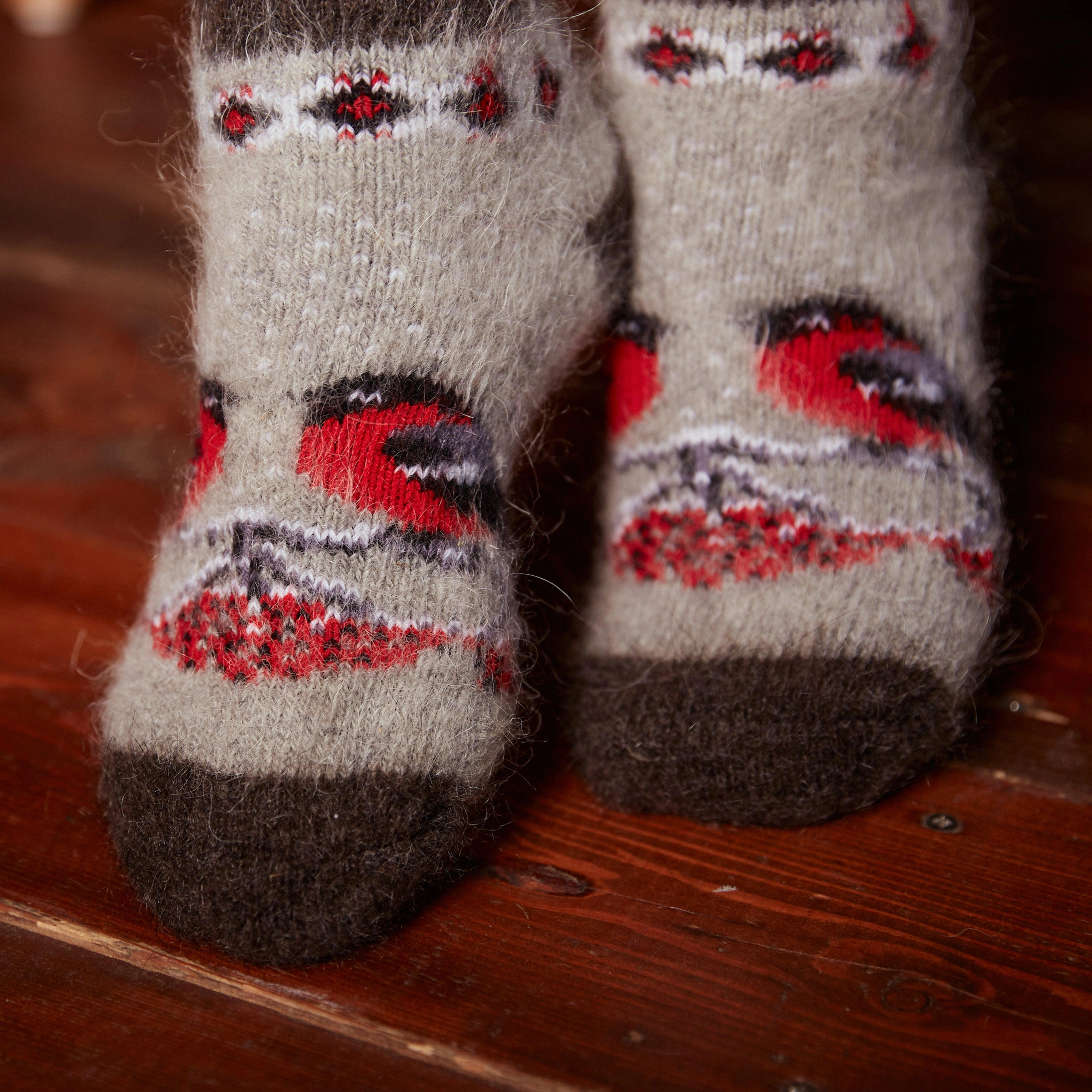 Cozy Birds Berries Goat Wool Socks for Everyone